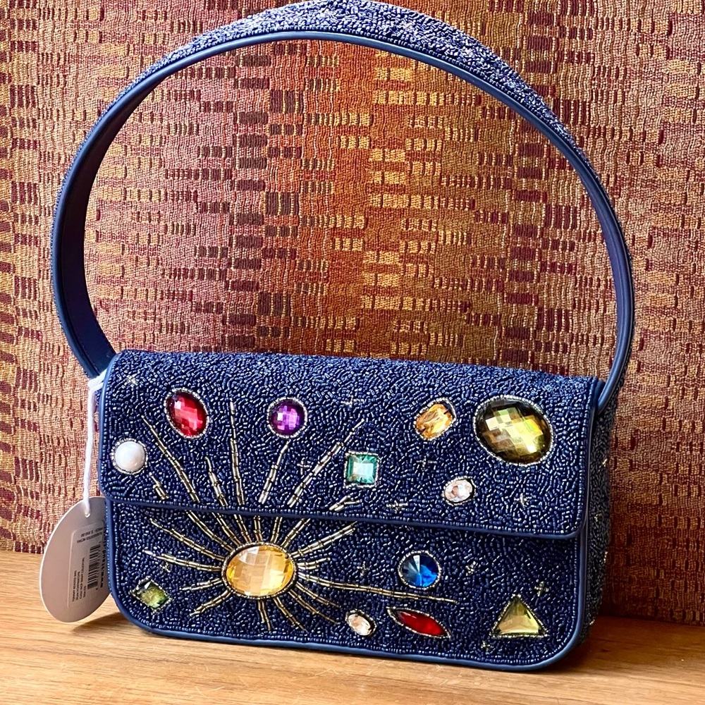πΊπHPππΊ NWT Staud Beaded Tommy Shoulder Bag Navy Celestial π Rare π - Picture 5 of 16